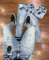 Calça jogador Azul Bem clara Com Tintas