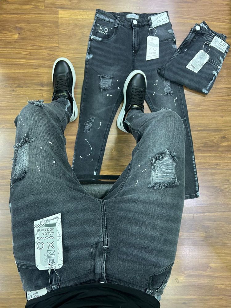 Calça jogador Brow Preta grafite Com tintas Brancas